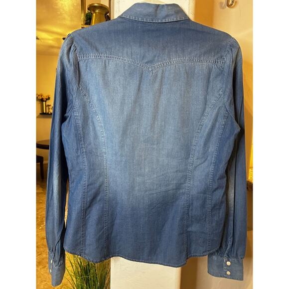 Lucky Brand Women's Pearl Snap Button Denim Long Sleeve Blouse Small - Picture 3 of 5